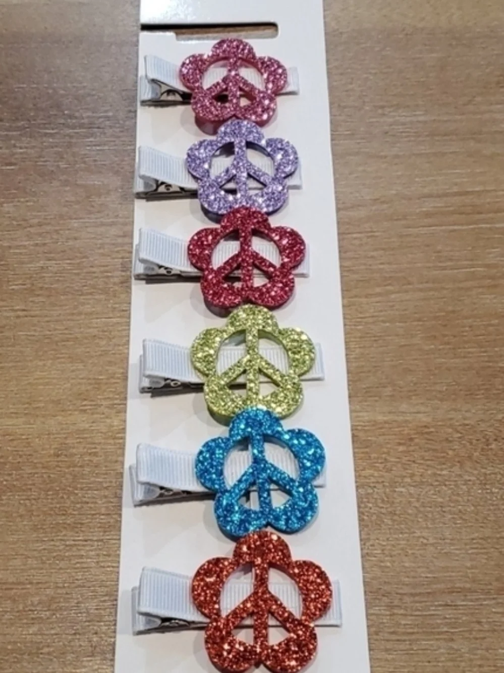 Shimmy Shimmy Inc Glitter Peace Sign Hair Clips Set of 6 Girls NWT